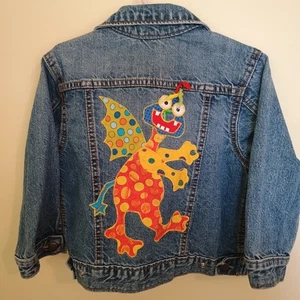 Dragon Applique Custom Denim Jacket 3t Osh Kosh Tracey Designs - Picture 1 of 5