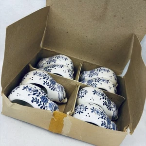 Anillos de servilletas 8 piezas pintados a mano hueso fino porcelana en forma de cerdo estilo azul Delft - Imagen 1 de 5