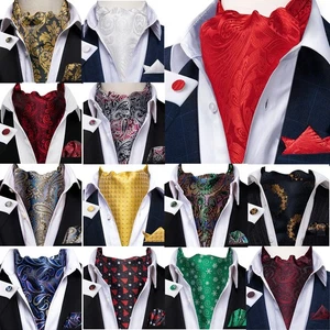 3pcs Mens Cravat Ascot Pocket Square Cufflinks Set Wedding Formal Casual - Picture 1 of 115