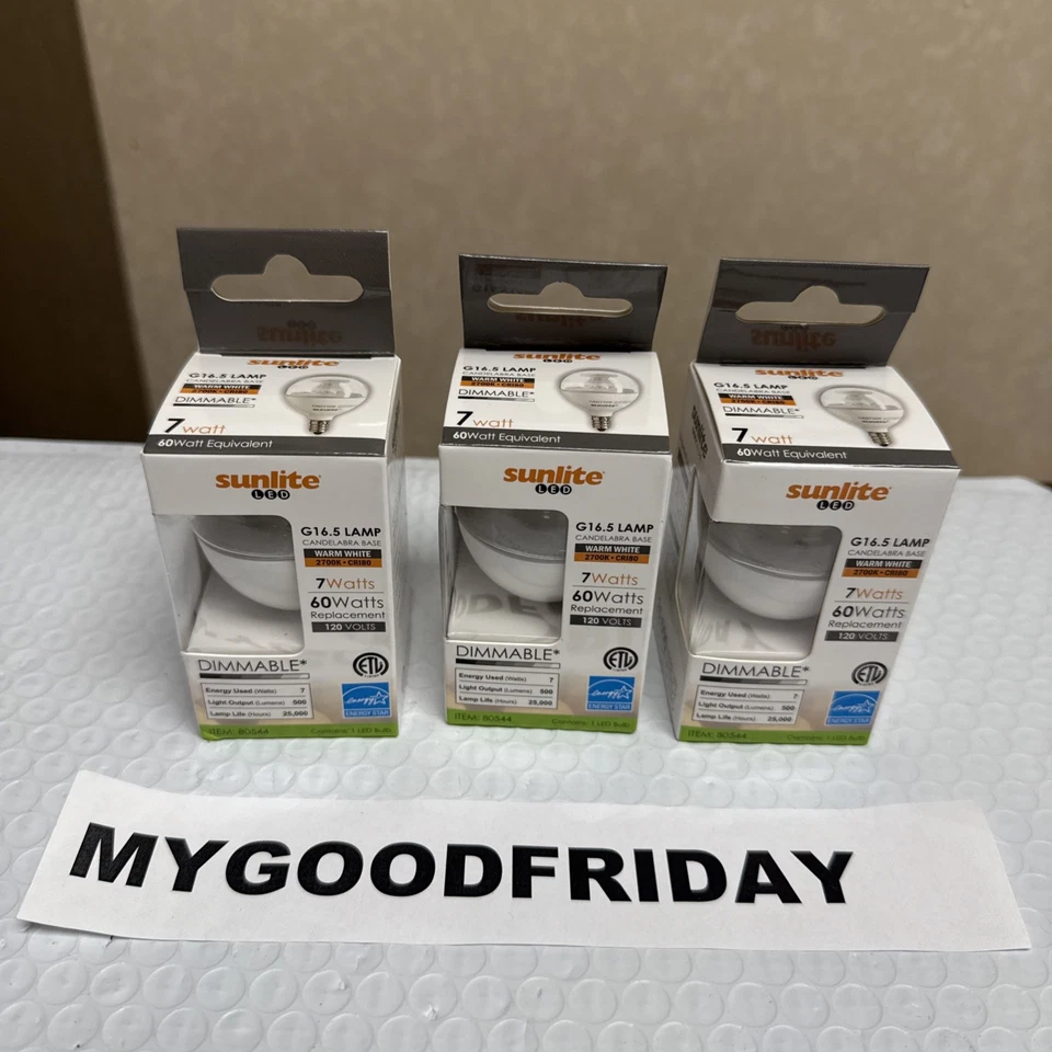 3 Pack Sunlite Dimmable Candelabra Lamps Clear Warm White LED 40 Watt G16.5 120V - Image 1 of 4