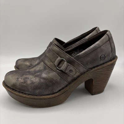 Born Womens Haddon Clog Sz 8.5 Metallic Bronze Distress Block Heel Platform Shoe - Image 1 of 4