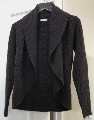Max Mara Sz XS 36"Bust Dark Brown Cable Long Sleeve Cardigan Sweater Cowl Collar - Image 1 of 4
