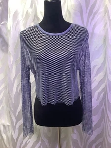 Dolan Crop-Top mit Strassverzierung blau-grau Netz M - Bild 1 von 11