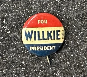 1940 Wendell 'Willkie for President' Presidential Pinback Oponente FDR / 7/8" - Imagen 1 de 3