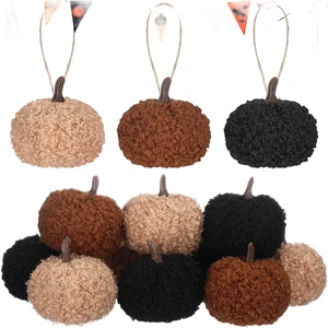 12 Soft Pumpkin Ornaments in Khaki Brown Black for Festive Seasonal Decor - Picture 1 of 8