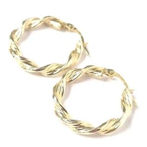 9ct Gold Twisted Hoop Earrings Yellow Hallmarked 22.4mm High 21.4mm Wide 1.3g - Picture 1 of 15