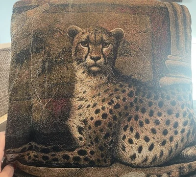 Cheetah Elaine Vollherbst Tapestry Throw Pillow Safari Leopard 15” x 15” - Image 1 of 4