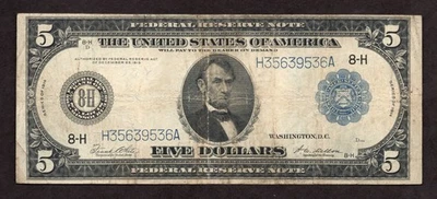 Billete de 5 dólares de la Reserva Federal de 1914 St. Louis Fr. 875a - VF Foto 1 de 2