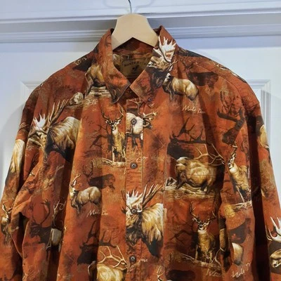 Camisa North River Para Hombres XXL Óxido Gran Caza Alce Caribú Ciervo Buck Bull Foto 1 de 4