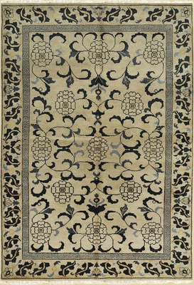 Gold Handmade Wool Ningxia Rug by EORC | Elegant and Luxurious Area Rug - Image 1 of 4