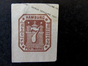 HAMBURG, CITY COAT of ARMS in OCTAGON, 7 Schilling, CUT SQUARE - Picture 1 of 2
