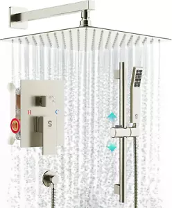 Shower System with 10" Rain Showerhead, Square Handheld Showerwith 16-Inch Slide - Picture 1 of 7