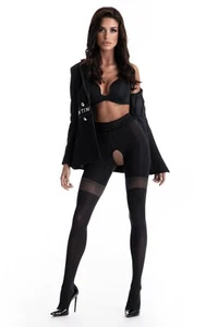 Amour Glamour 80 Den Opaque Open Crotch Pantyhose Crotchless Nylons Sexy Lace - Picture 1 of 4