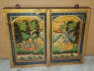 Pared Decorativa Pintada a Mano Señor Shrinathji Krishna Arte Indio Ventana de Madera Foto 1 de 4