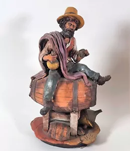 Italienisches neapolitanisches handgefertigtes und bemaltes Terrakotta Krippe Winzerfass signiert - Bild 1 von 11