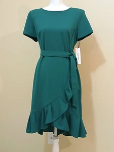 NWT Calvin Klein Women's Short Sleeve Round Neck Ruffle Skirt Dress Size 8 - Picture 1 of 3