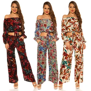 Set due pezzi completo donna top maglia pantalone floreale nuovo # - Imagen 1 de 26