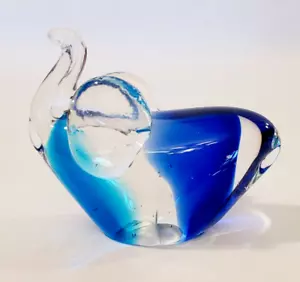 Mundgeblasene Kunst Glas Elefant Kobaltblau Rüssel Up Figur Briefbeschwerer 3" x 3" - Bild 1 von 8
