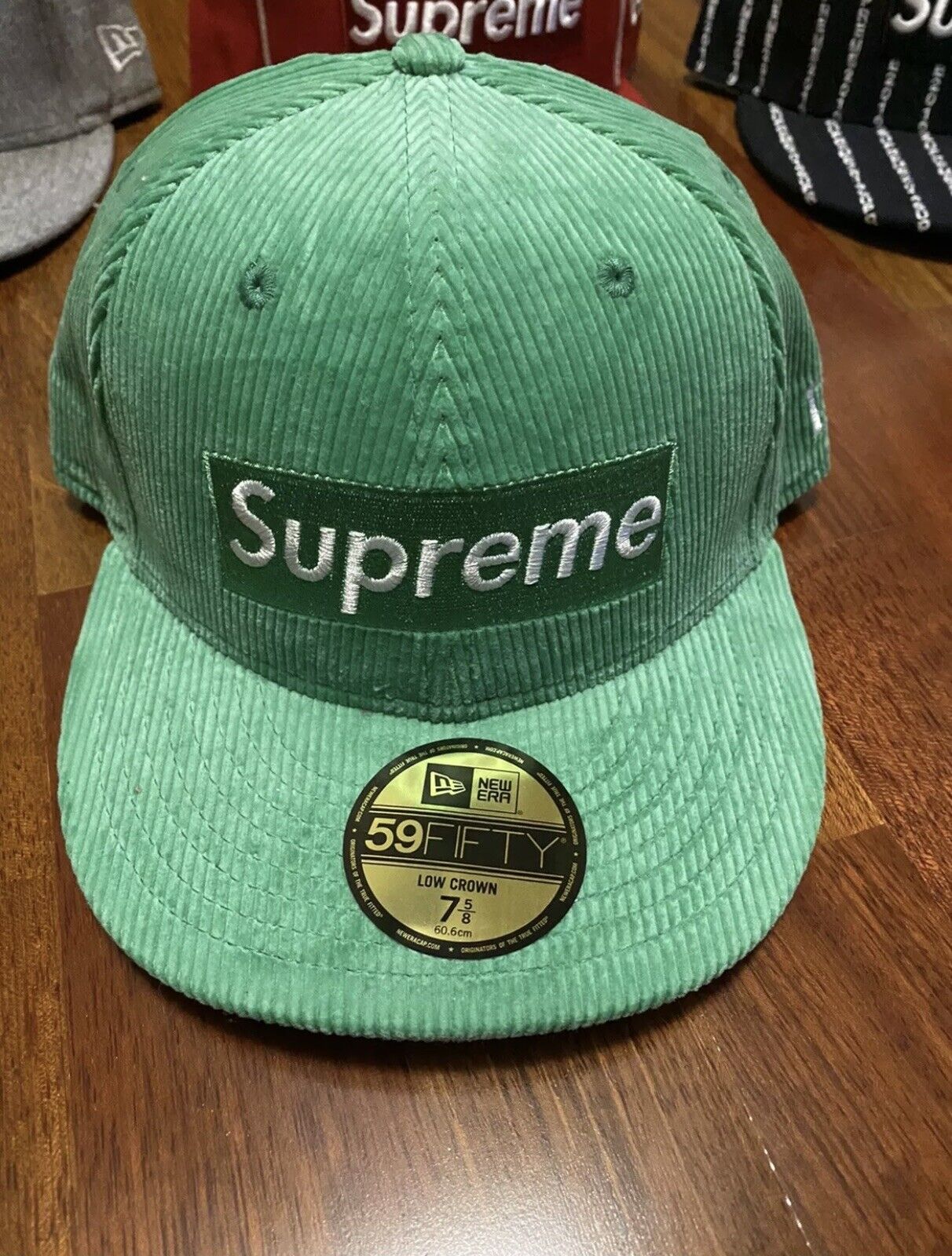 supreme 7 5/8 New Era 59fifty fitted hat cap courderoy green low 
