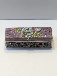 Lavender Enamel Lipstick Box/ Mirror Purple With Bejeweled Embellishments Rare - Picture 1 of 12
