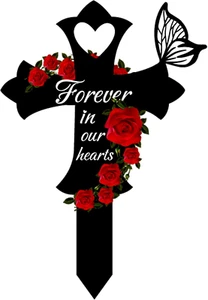 Butterfly Cemetery Memorial Cross Stake Metal Memorial Butterfly Garden Stake Cr - Picture 1 of 12