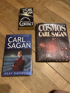 Carl Sagan 3 Book Lot Cosmos hardcover Contact A Life Vintage Astronomy Space - Picture 1 of 8