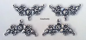 #1191 ANTIQUED STERLING SILVER PLATED FLORAL 3 RING "Y" CONNECTOR - 4 Pcs - Picture 1 of 2