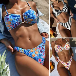 Womens Sexy Floral Push Up Bikini High Cut Swimsuit 2Piece Bathing Suit Swimwear - Picture 1 of 45