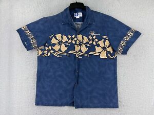 RJC Shirt Mens Extra Large blue Beige Floral Hibiscus Button Up Hawaiian READ