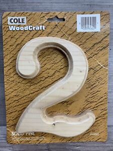 Wooden Number #2 Solid Pine Wood Beveled Craft Vintage 6 3/4” Cole Woodcraft