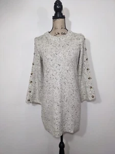 Vestido Suéter Madewell XS Manga Botón Crema Mezcla Lana Moteada Manga Larga - Imagen 1 de 10