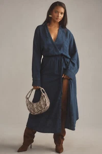 Anthropologie Pilcro XLP V-Neck Wrap Midi Dress Denim Dark Blue XL Petite NWT - Picture 1 of 8