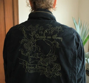 Alpha Industries Black Skull Jacket Grunge Goth Skater Zip Up Multipocket, L/XL - Picture 1 of 6