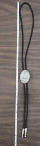 Black Leather Silvertone Eagle Rocky Mountains Slide Bolo Tie - Picture 1 of 8