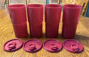 Tupperware lila/rosa Durstbeben Becher mit passendem Klappdeckel 875 ml X4 - Bild 1 von 3