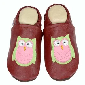 Liya's Lederpuschen Krabbelschuhe Hausschuhe - #538 Eule in bordeaux - Picture 1 of 3