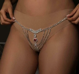 *NEW* Sexy Fashion Red Crystal Belly Chain Thong Rhinestone Bikini - US Seller - Picture 1 of 24