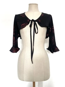 VTG Black Bolero Shrug With Glitter Rose Pattern XS - Picture 1 of 8