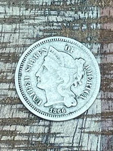 1866 3c US Three Cent Nickel - Picture 1 of 2