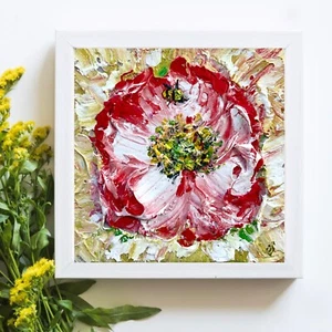 Volumetrische Mohn Textur Paste Mischtechnik Original Öl Acryl Gemälde 4x4 Zoll - Bild 1 von 9