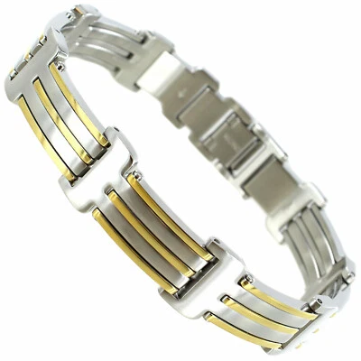 Brazalete ajustable Rochet Roma acero inoxidable triple tono dorado detalles para hombre  Foto 1 de 4
