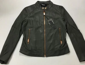 Diesel Women L-Lory-C Leather Zip Up Jacket $698 Mudd Gray Size L - Picture 1 of 3
