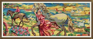 EMBROIDERY PICTURE "The Girl with a Horse" - Picture 1 of 3
