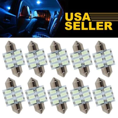 10x Ice Blue LED Bulbs 6-SMD Epistar 31mm Festoon Interior Dome Light Trunk Lamp - Изображение 1 из 4