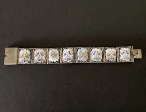 Vintage iranisches persisches Fliesen Panel Armband handbemalt Vögel Hirsch Blumen Nachlass - Bild 1 von 14
