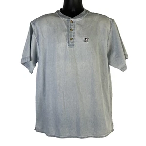 Vtg Big Dogs Weathered Blue Denim Shirt Men’s Size Lg Blade Collar Short Sleeve - Picture 1 of 15