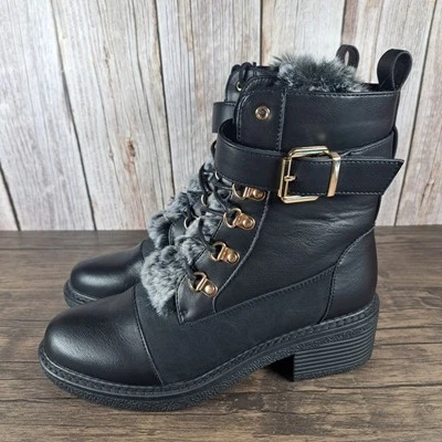 Patrizia Spring Step Hilvia Black Leather Faux Fur Boots Women's Sz 8.5 (NWT) - Image 1 of 4