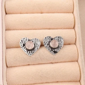 Natural Rose Quartz Sterling Silver Drop Dangle Handmade Bezel Earrings Jewelry - Picture 1 of 6