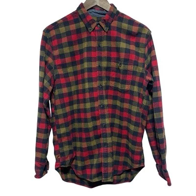 J Crew Shirt Mens L Red Plaid Flannel Button Up Wool Blend Leather Elbow Patch - Image 1 of 4