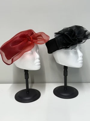Lot of 2 Women's Fascinator Hats with Sheer Netting Bows 100% Wool Derby Wedding - Image 1 of 4